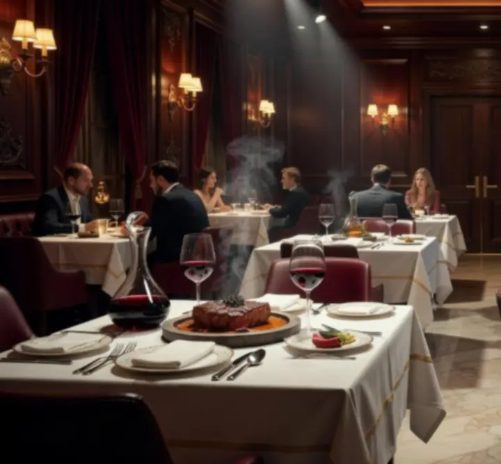 Sötét hangulatú fine dining asztal prémium fogásokkal és borpárosításokkal